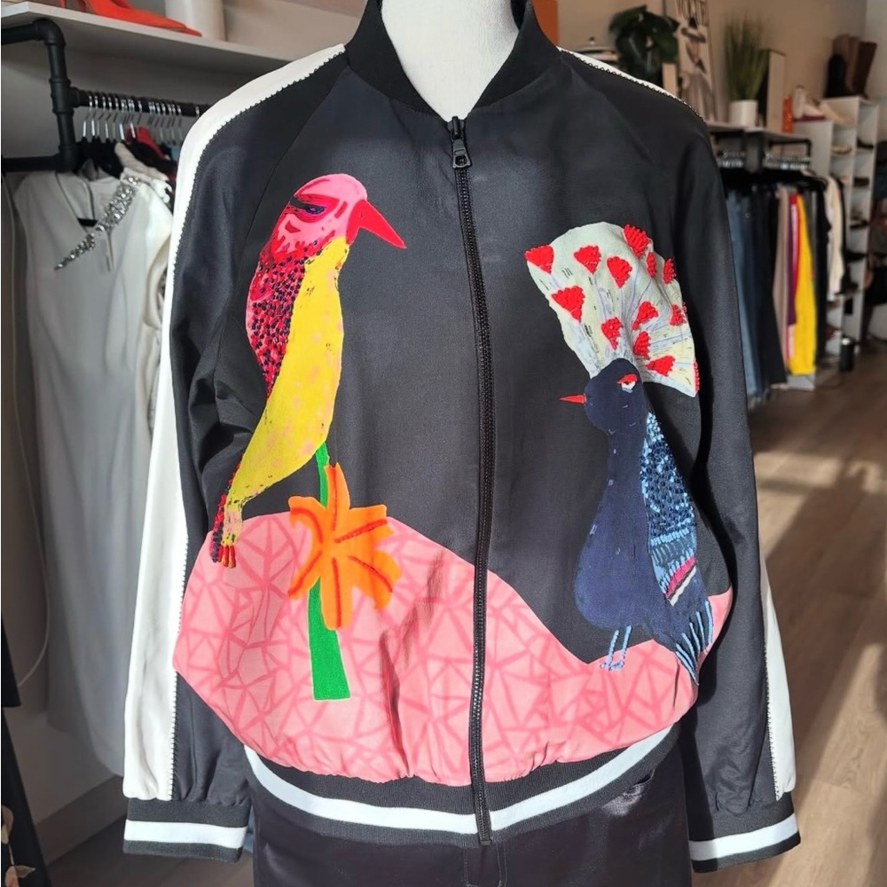 Alice + Olivia Felisa embellished silk bomber jacket